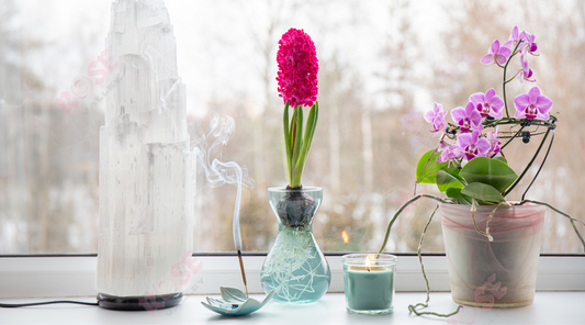 Tranquil room with rising incense smoke creating a serene atmosphere.