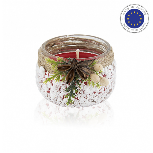 Close-up of Aromatherapy Festive Scent Perfume Candle with intricate glass design