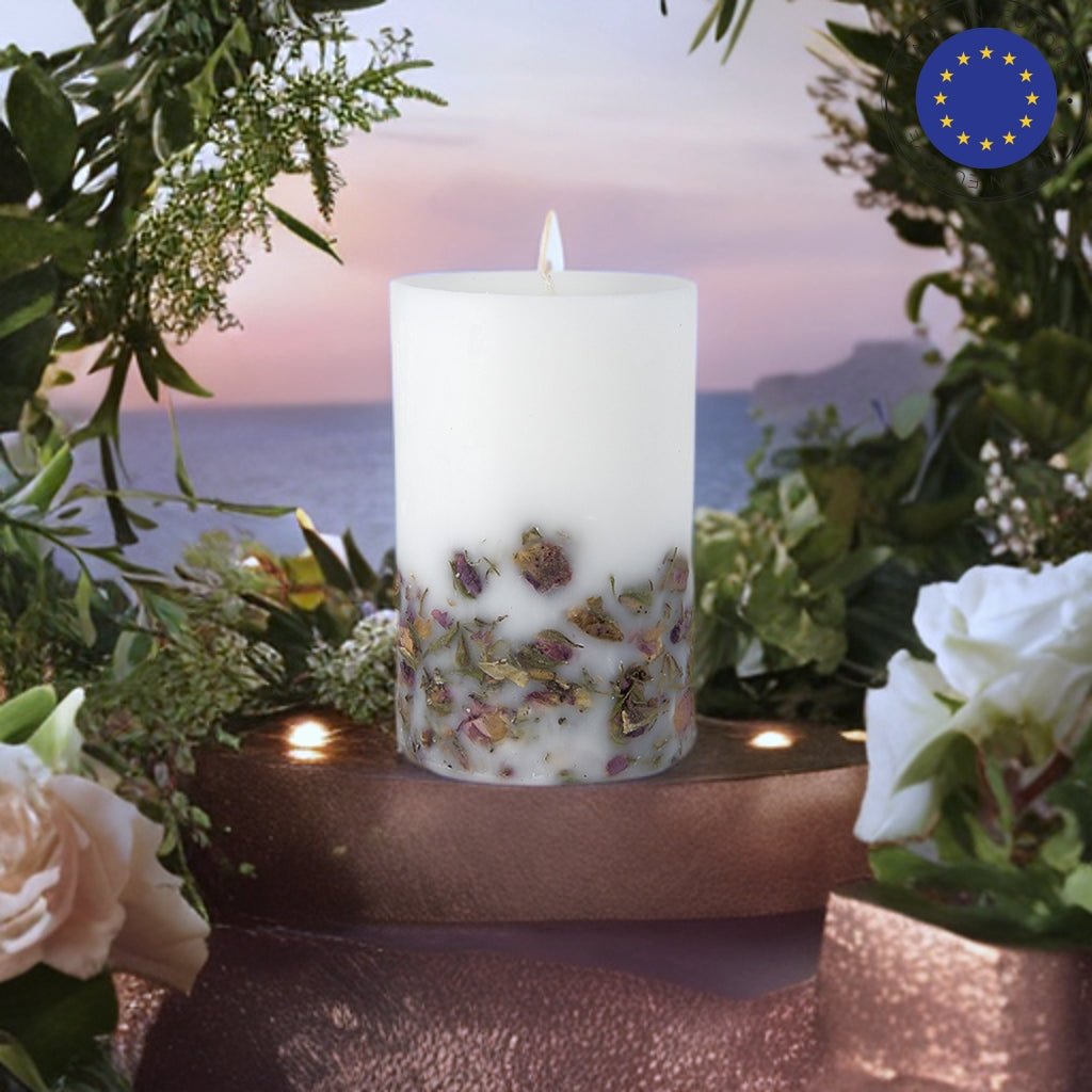 Close-up of Aromatherapy Rose Essence Candle in an elegant glass design